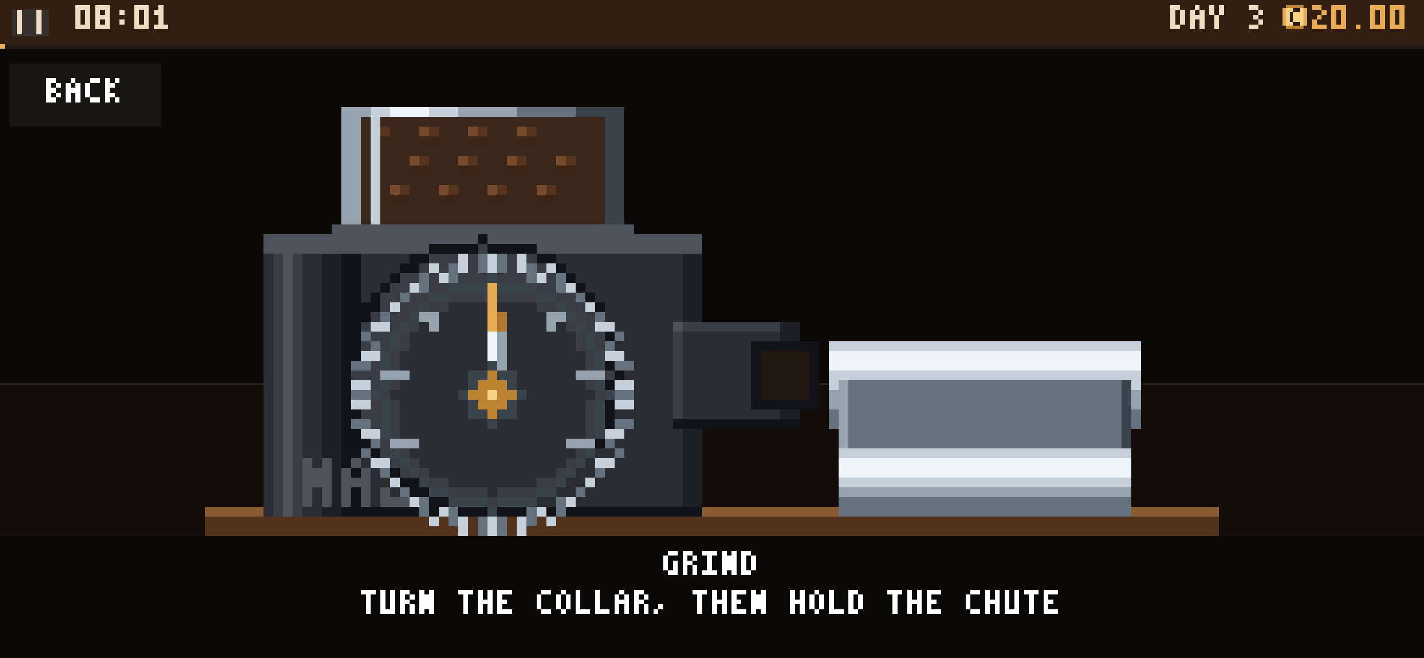 Close-up of the grinder: turn the collar, then hold the chute